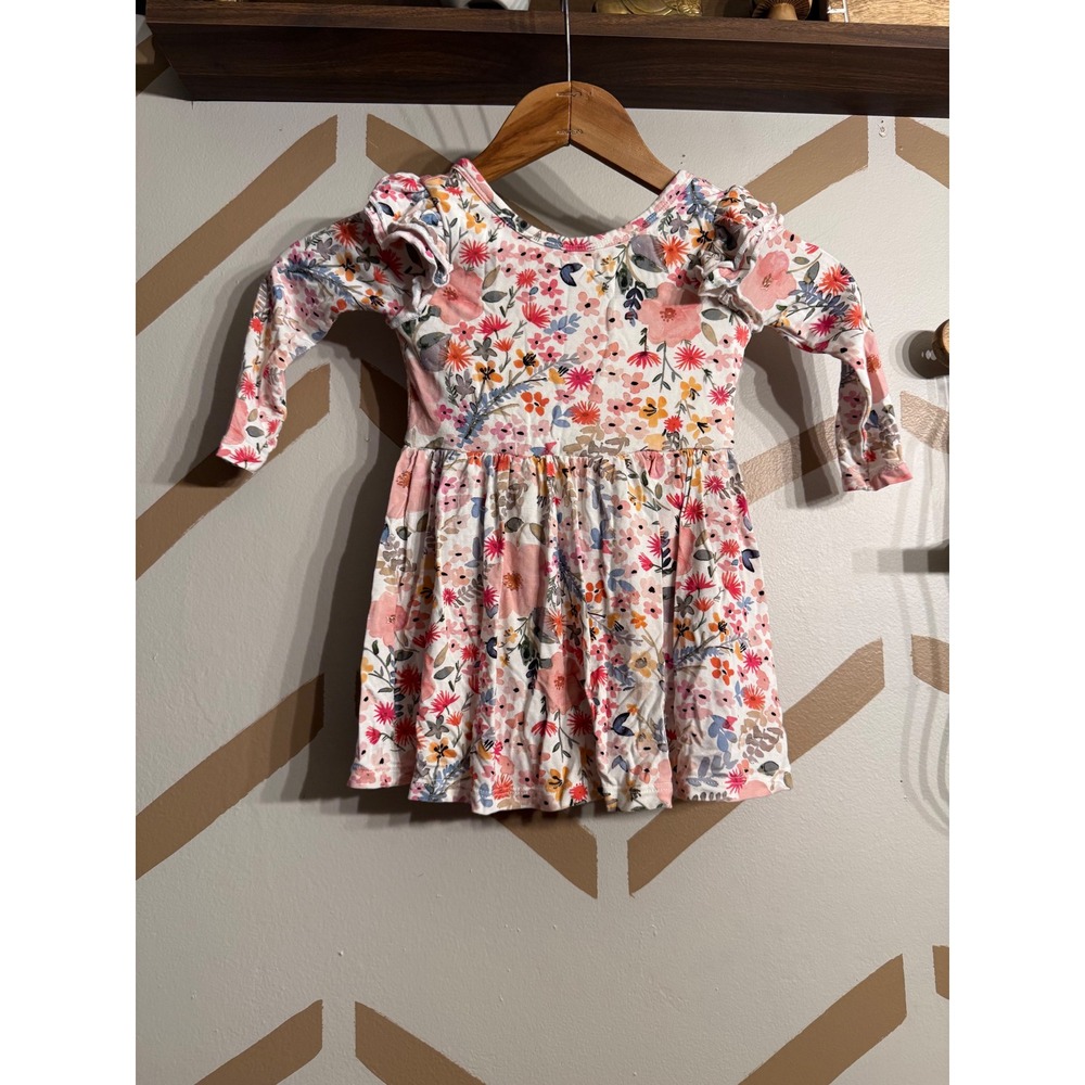 Little Sleepies Bodysuit Dress Kids 18-24M Pink Floral Lunaluxe Bamboo Ruffle